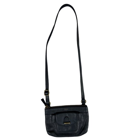 Fossil Crossbody Pebbled Leather Black Bag Purse - Picture 2 of 7